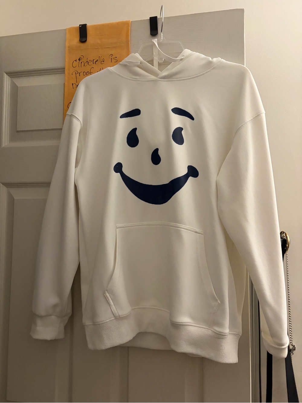 Source Unknown Cream Hoodie with Navy Smiley Face